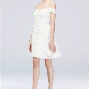 Off-the-Shoulder Stretch Glitter Lace Skater Dress